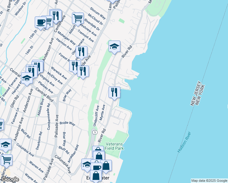 map of restaurants, bars, coffee shops, grocery stores, and more near 20 Sterling Place in Edgewater