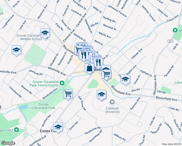 map of restaurants, bars, coffee shops, grocery stores, and more near in Caldwell