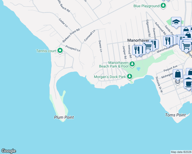 map of restaurants, bars, coffee shops, grocery stores, and more near 27 West Drive in Port Washington