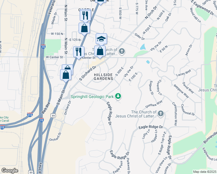map of restaurants, bars, coffee shops, grocery stores, and more near 166 South 300 East in North Salt Lake
