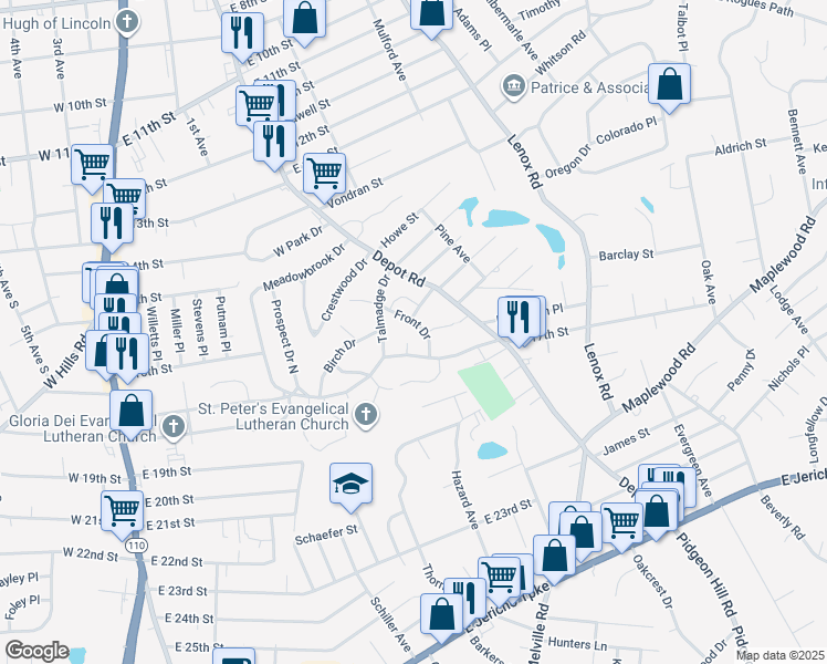 map of restaurants, bars, coffee shops, grocery stores, and more near 3 Suffolk Place in Huntington Station