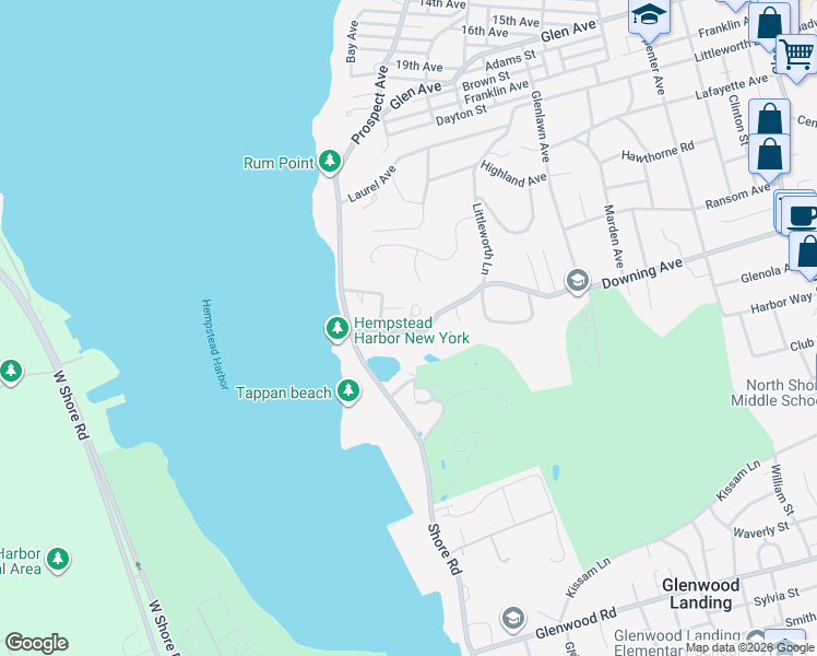 map of restaurants, bars, coffee shops, grocery stores, and more near 386 Littleworth Lane in Sea Cliff