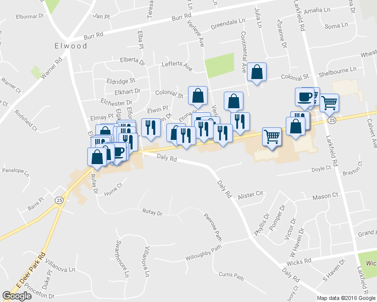 map of restaurants, bars, coffee shops, grocery stores, and more near 2074 Jericho Turnpike in East Northport