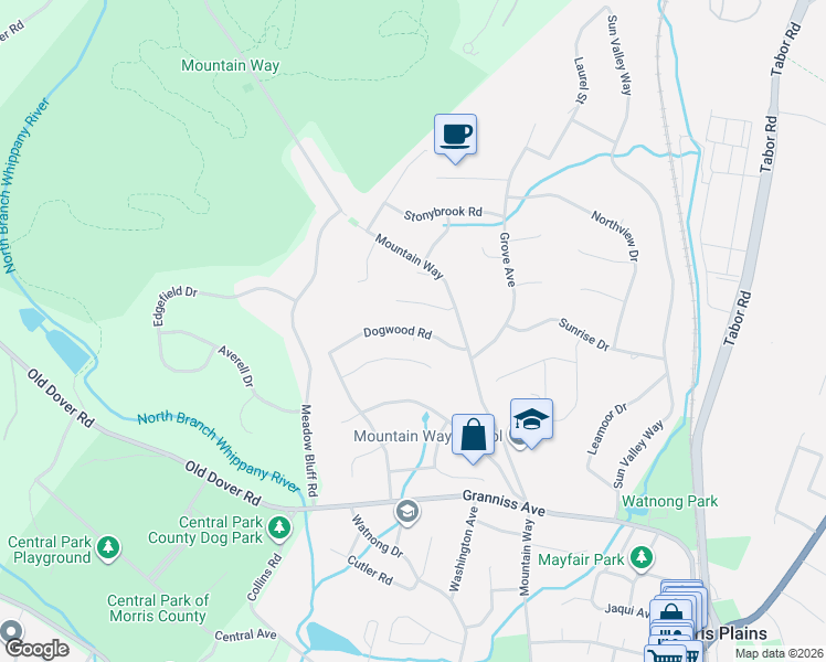 map of restaurants, bars, coffee shops, grocery stores, and more near 31 Dogwood Road in Morris Plains