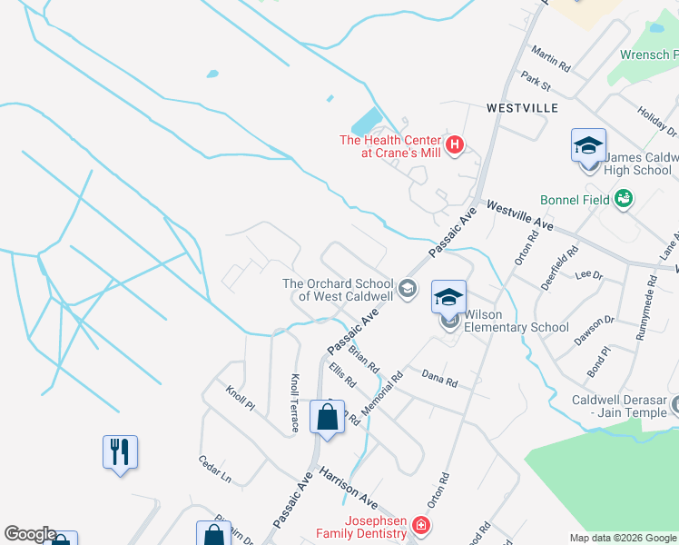 map of restaurants, bars, coffee shops, grocery stores, and more near 32 Lombard Drive in West Caldwell