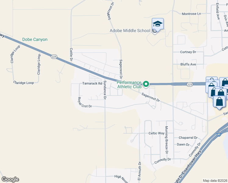 map of restaurants, bars, coffee shops, grocery stores, and more near 3786 Sundance Drive in Elko