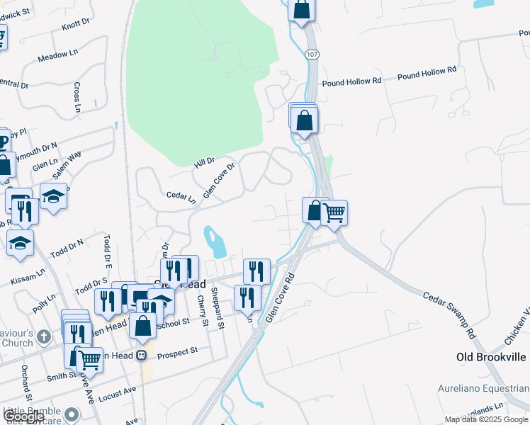 map of restaurants, bars, coffee shops, grocery stores, and more near 11 Wagon Lane in Glen Head