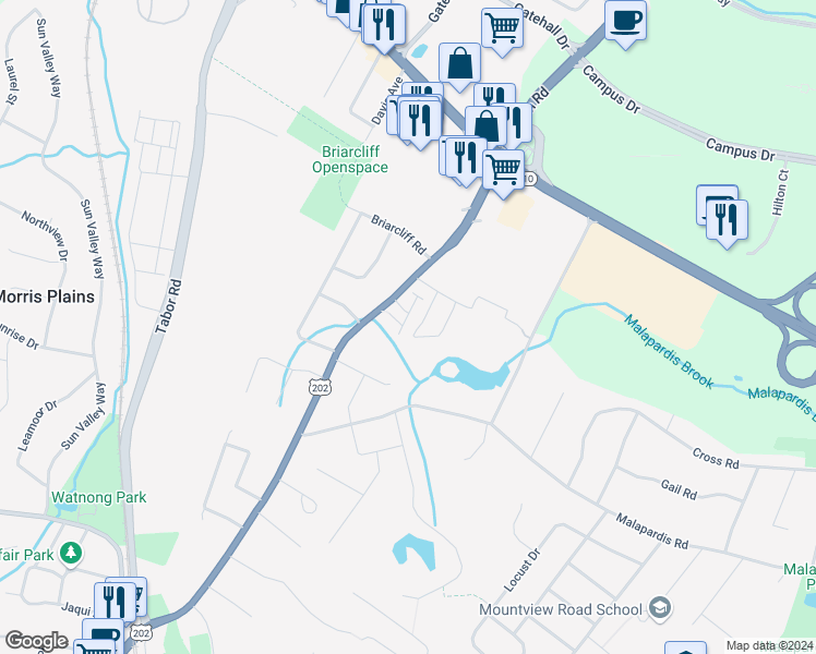 map of restaurants, bars, coffee shops, grocery stores, and more near 402 Welsh Place in Morris Plains