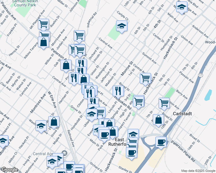 map of restaurants, bars, coffee shops, grocery stores, and more near 314 Madison Street in Carlstadt