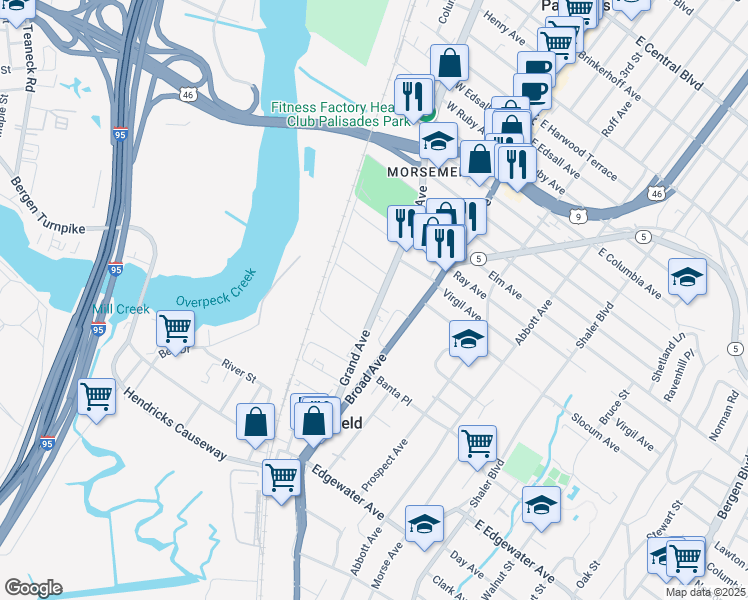 map of restaurants, bars, coffee shops, grocery stores, and more near 686 New Jersey 93 in Ridgefield