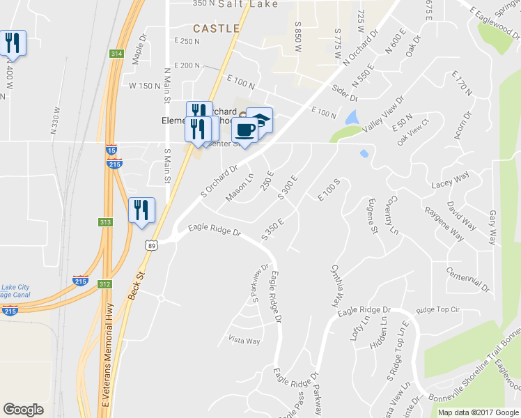 map of restaurants, bars, coffee shops, grocery stores, and more near 166 South 300 East in North Salt Lake