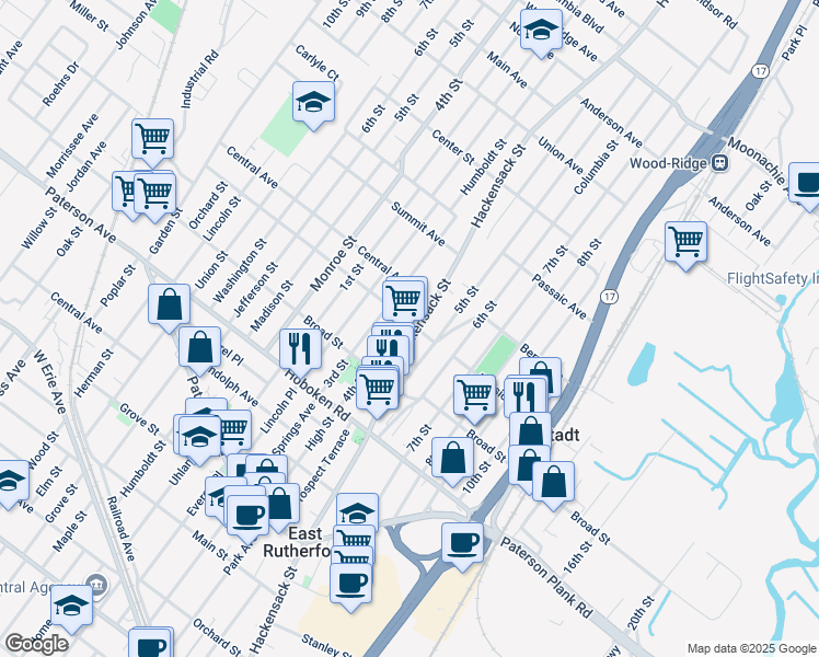 map of restaurants, bars, coffee shops, grocery stores, and more near 446 Hackensack Street in Carlstadt