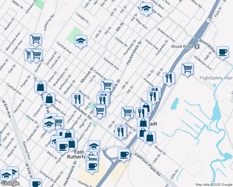 map of restaurants, bars, coffee shops, grocery stores, and more near 520 5th Street in Carlstadt