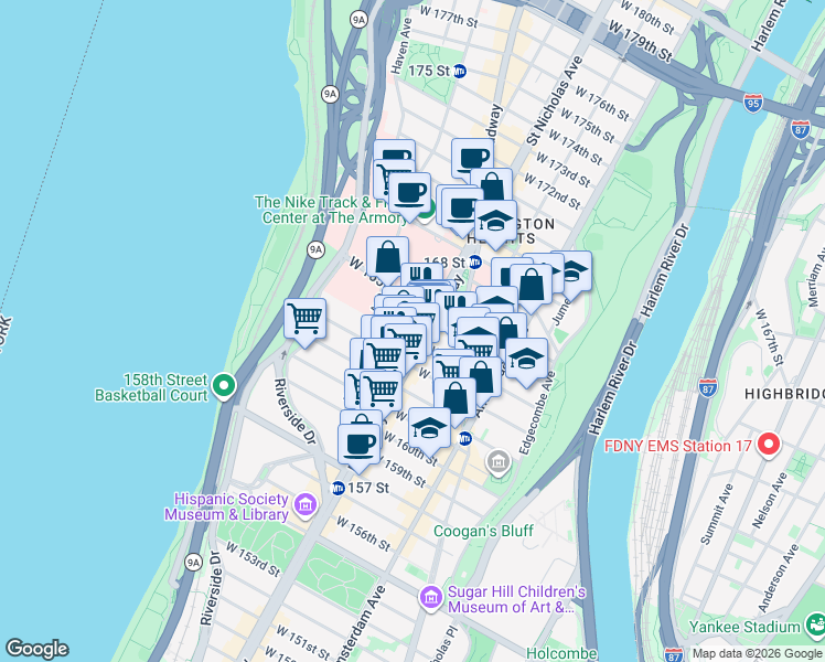 map of restaurants, bars, coffee shops, grocery stores, and more near in New York