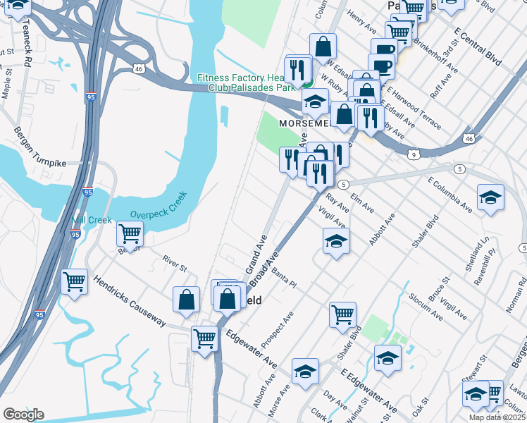map of restaurants, bars, coffee shops, grocery stores, and more near 686 New Jersey 93 in Ridgefield
