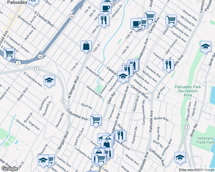 map of restaurants, bars, coffee shops, grocery stores, and more near 503 Brinkerhoff Avenue in Palisades Park