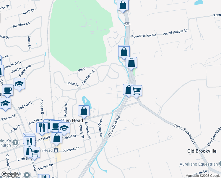 map of restaurants, bars, coffee shops, grocery stores, and more near 11 Wagon Lane in Glen Head