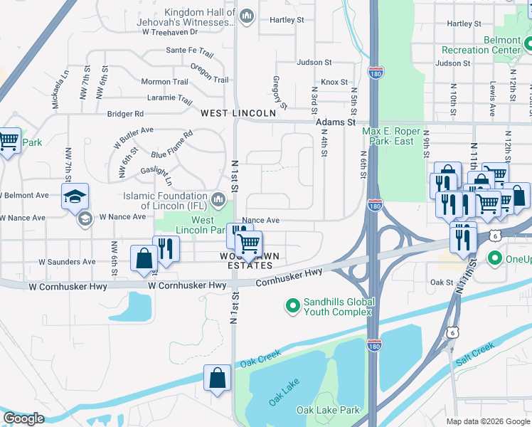 map of restaurants, bars, coffee shops, grocery stores, and more near 227 Belmont Avenue in Lincoln