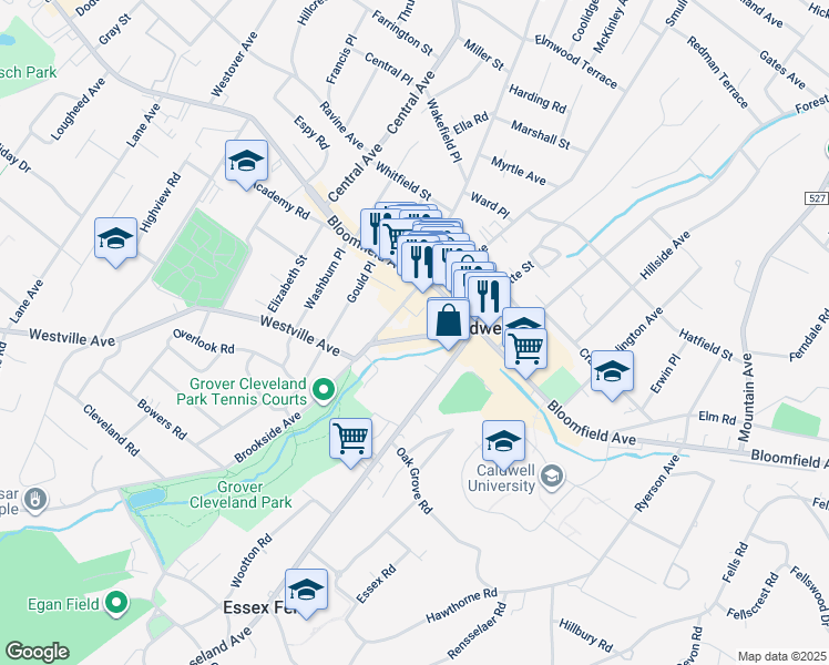 map of restaurants, bars, coffee shops, grocery stores, and more near in Caldwell