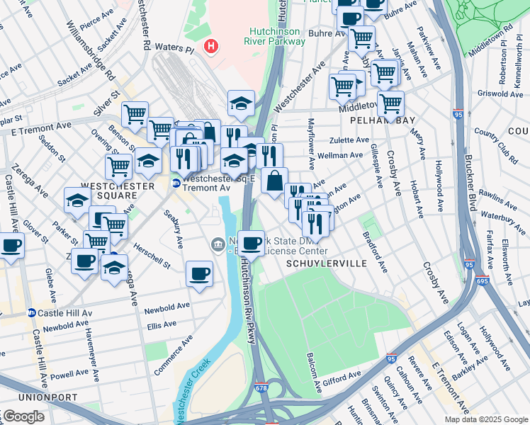 map of restaurants, bars, coffee shops, grocery stores, and more near 1429 Edwards Avenue in Bronx