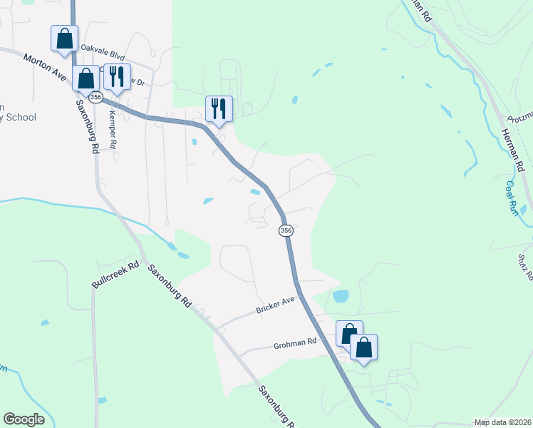 map of restaurants, bars, coffee shops, grocery stores, and more near 112 Fennell Drive in Butler