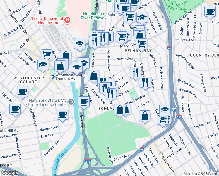 map of restaurants, bars, coffee shops, grocery stores, and more near 2826 Harrington Avenue in Bronx