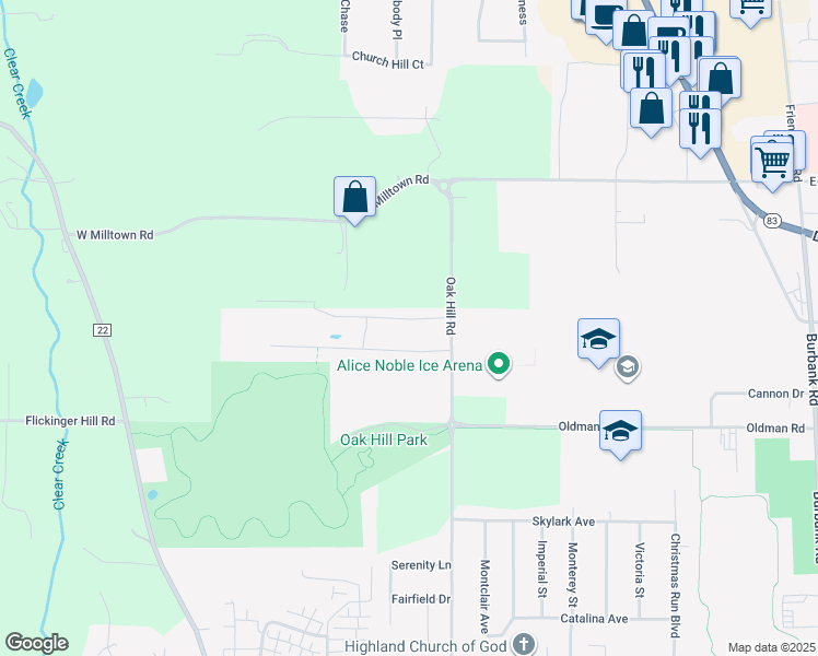 map of restaurants, bars, coffee shops, grocery stores, and more near 3172-3298 Oak Hill Road in Wooster