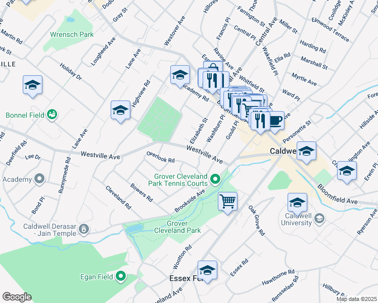 map of restaurants, bars, coffee shops, grocery stores, and more near 92 Westville Avenue in Caldwell