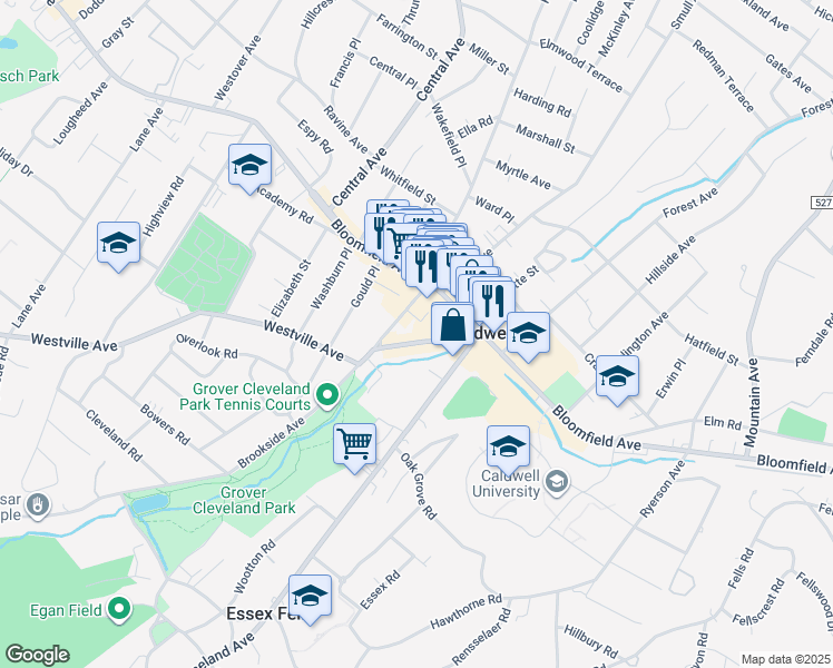 map of restaurants, bars, coffee shops, grocery stores, and more near 23 Westville Avenue in Caldwell