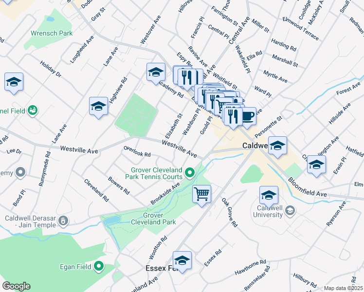 map of restaurants, bars, coffee shops, grocery stores, and more near 75 Westville Avenue in Caldwell