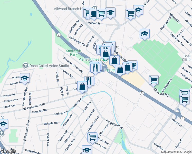 map of restaurants, bars, coffee shops, grocery stores, and more near 1131 Darling Road in Clifton