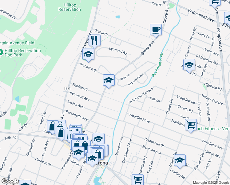 map of restaurants, bars, coffee shops, grocery stores, and more near 125 Grove Avenue in Verona