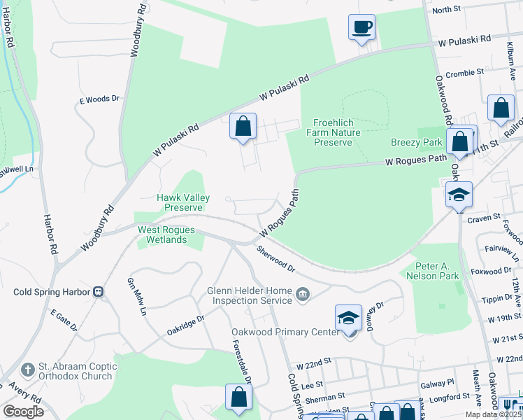 map of restaurants, bars, coffee shops, grocery stores, and more near 7 Harby Dr in Huntington
