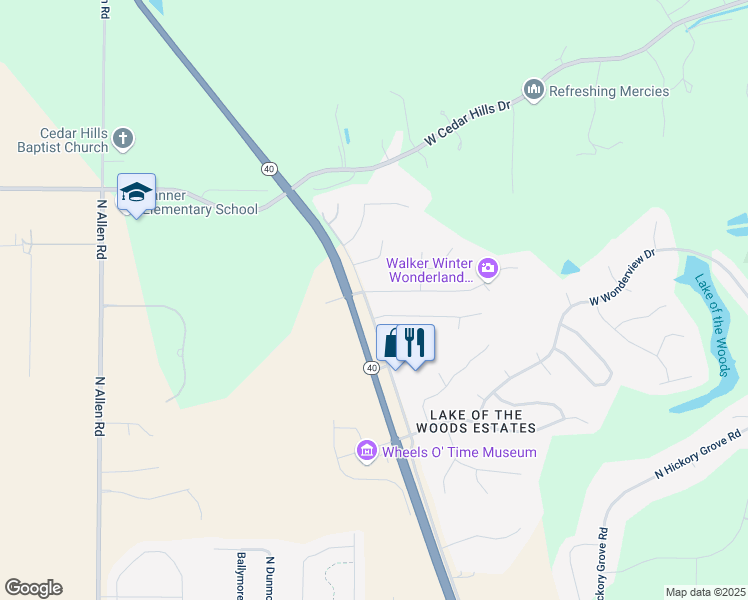 map of restaurants, bars, coffee shops, grocery stores, and more near 12336 North Brentfield Drive in Dunlap