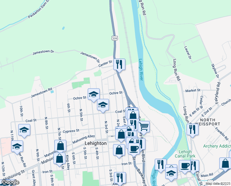 map of restaurants, bars, coffee shops, grocery stores, and more near 198 Ochre St in Lehighton