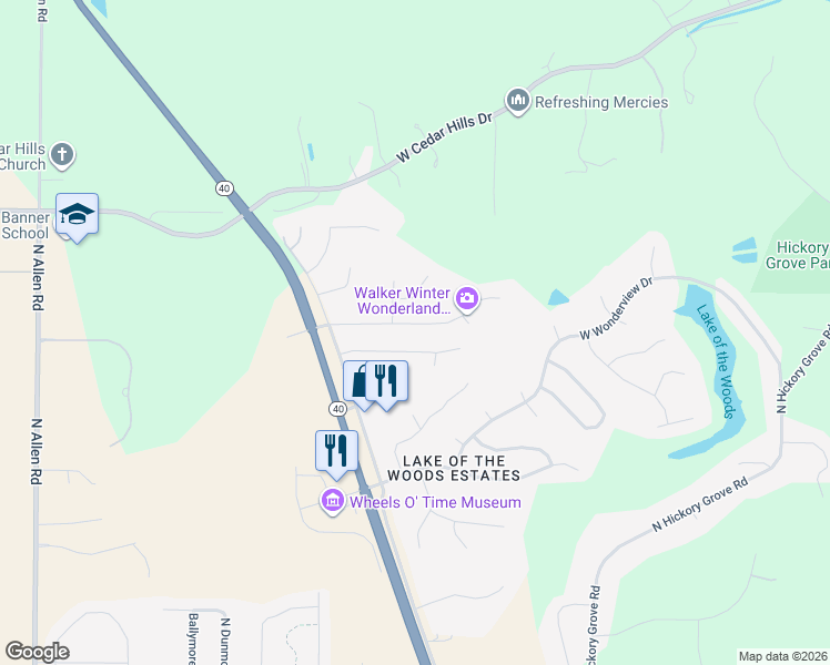 map of restaurants, bars, coffee shops, grocery stores, and more near 1610 West Grandridge Drive in Dunlap
