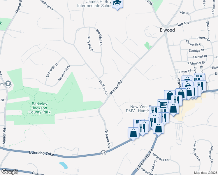 map of restaurants, bars, coffee shops, grocery stores, and more near 127 Godfrey Lane in Huntington