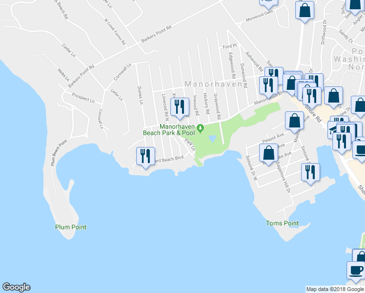 map of restaurants, bars, coffee shops, grocery stores, and more near 22 Kaywood Road in Port Washington