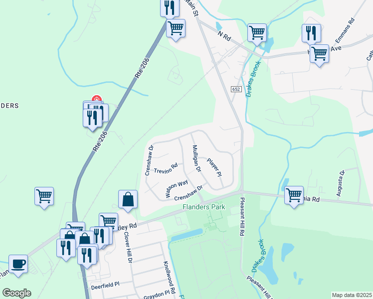 map of restaurants, bars, coffee shops, grocery stores, and more near 22 Crossing Drive in Mount Olive