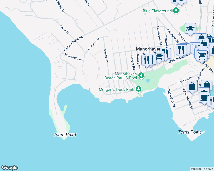 map of restaurants, bars, coffee shops, grocery stores, and more near 26 Oldwood Road South in Port Washington
