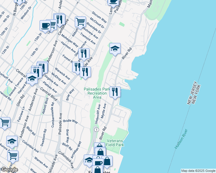 map of restaurants, bars, coffee shops, grocery stores, and more near 20 Sterling Place in Edgewater