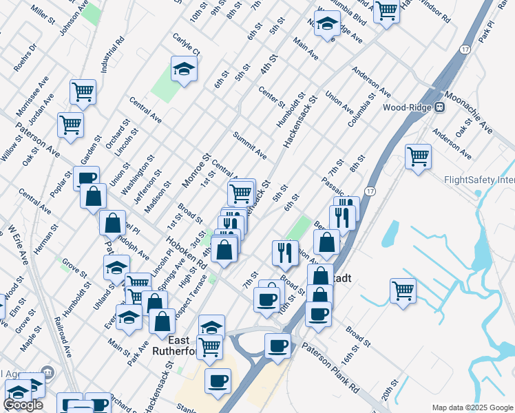 map of restaurants, bars, coffee shops, grocery stores, and more near 520 5th Street in Carlstadt