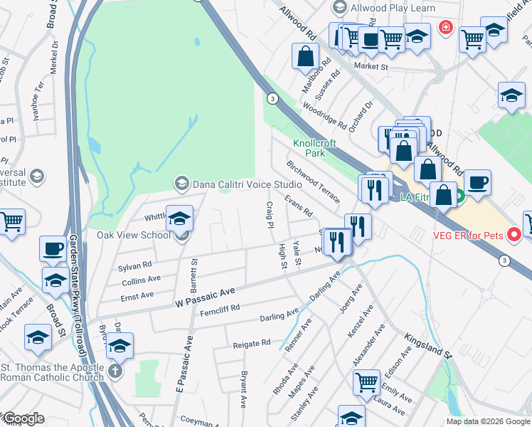 map of restaurants, bars, coffee shops, grocery stores, and more near 31 Craig Place in Bloomfield