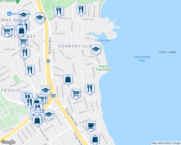map of restaurants, bars, coffee shops, grocery stores, and more near 3300 Agar Place in Bronx