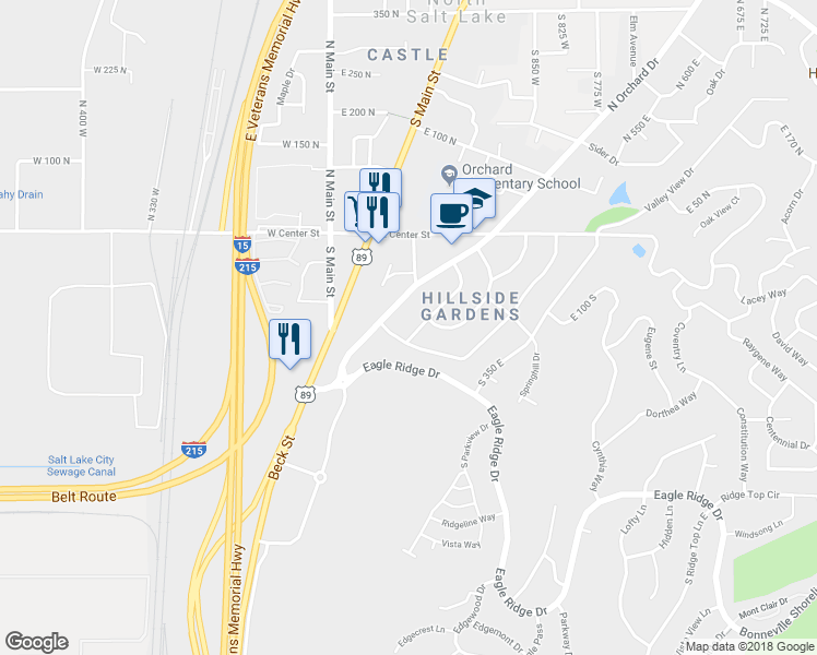 map of restaurants, bars, coffee shops, grocery stores, and more near 150 Mason Lane in North Salt Lake