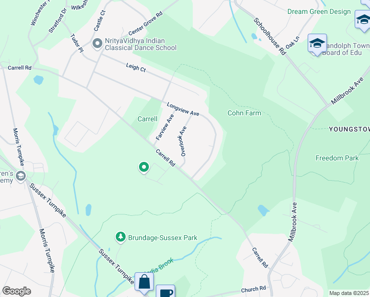 map of restaurants, bars, coffee shops, grocery stores, and more near 6 Overlook Avenue in Randolph