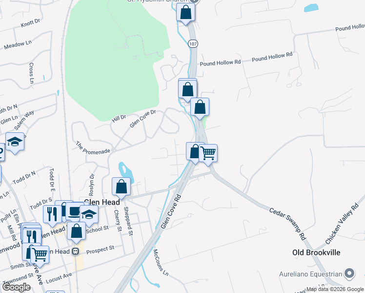 map of restaurants, bars, coffee shops, grocery stores, and more near 32 Hillside Avenue in Glen Head