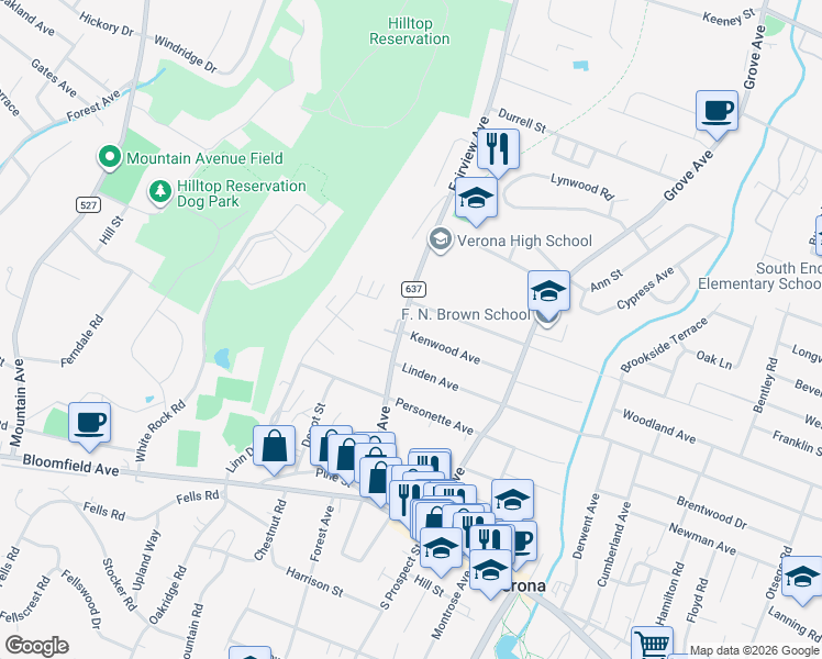 map of restaurants, bars, coffee shops, grocery stores, and more near 48 Kenwood Avenue in Verona