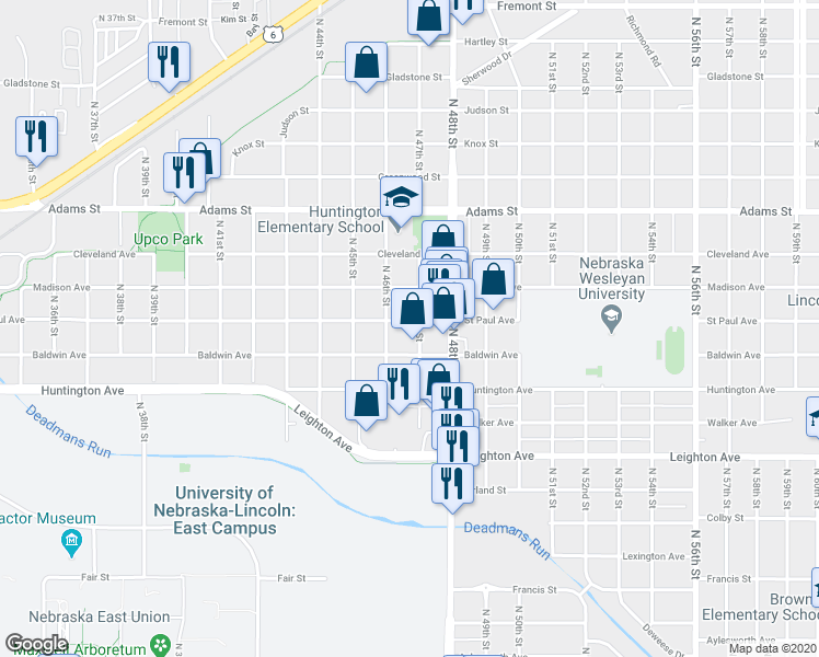 map of restaurants, bars, coffee shops, grocery stores, and more near 4635 Saint Paul Avenue in Lincoln