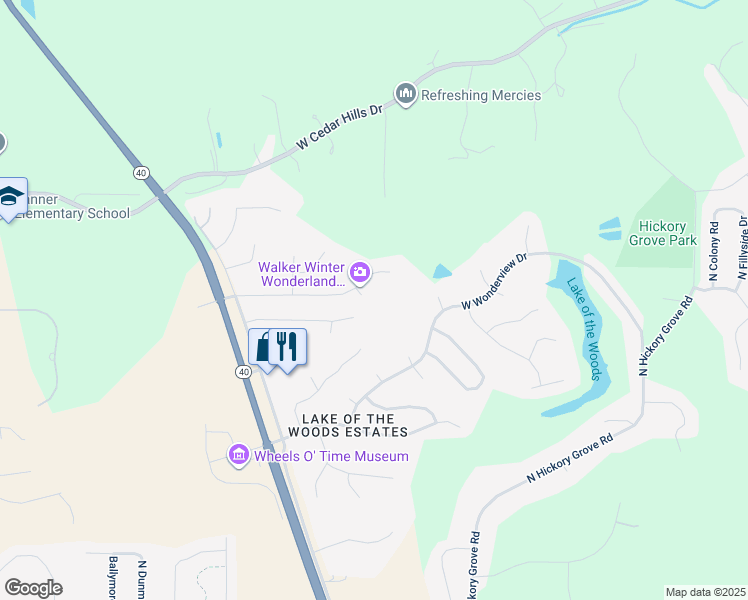 map of restaurants, bars, coffee shops, grocery stores, and more near 1434 West Grandridge Court in Dunlap